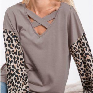 Sunrise Terry Sweatshirt w/Leopard Puff Sleeves.